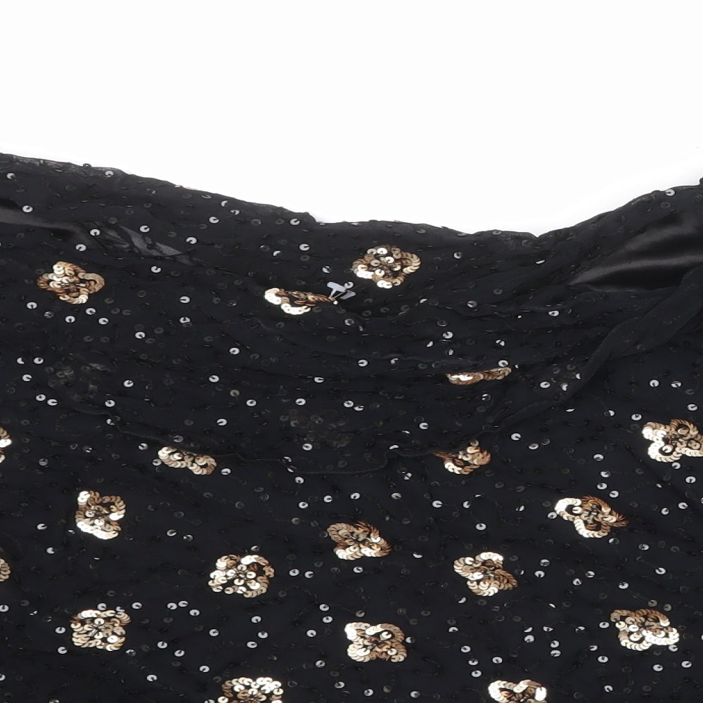 Gina Bacconi Womens Black Floral Viscose Basic Blouse Size 14 Boat Neck