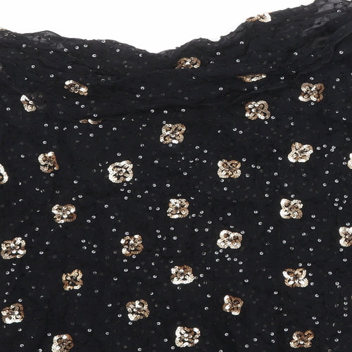 Gina Bacconi Womens Black Floral Viscose Basic Blouse Size 14 Boat Neck