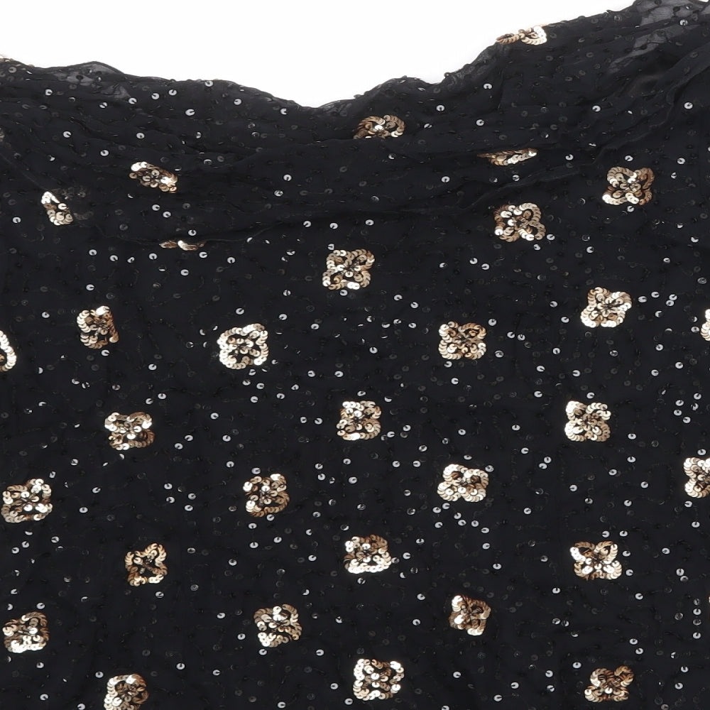 Gina Bacconi Womens Black Floral Viscose Basic Blouse Size 14 Boat Neck