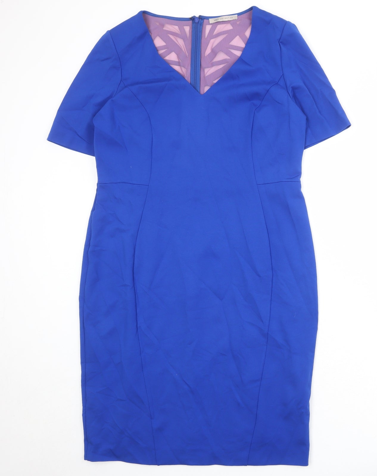 Marks and Spencer Womens Blue Viscose A-Line Size 16 V-Neck Zip
