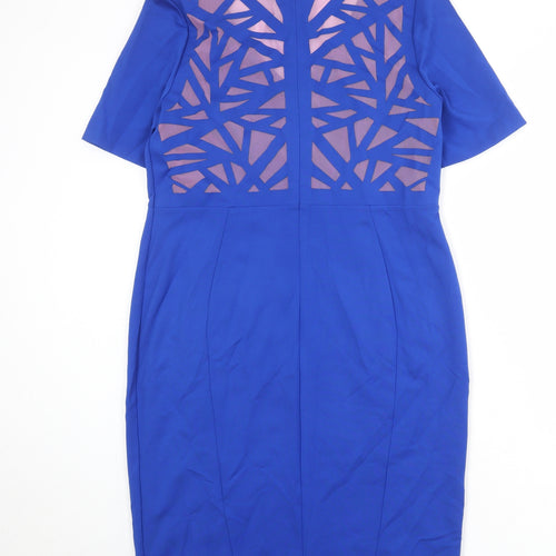 Marks and Spencer Womens Blue Viscose A-Line Size 16 V-Neck Zip