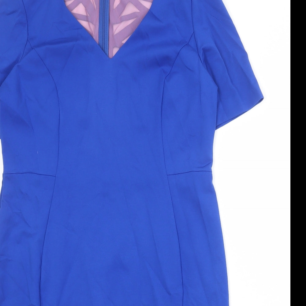 Marks and Spencer Womens Blue Viscose A-Line Size 16 V-Neck Zip