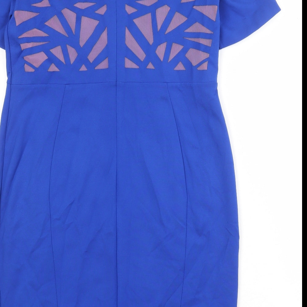 Marks and Spencer Womens Blue Viscose A-Line Size 16 V-Neck Zip