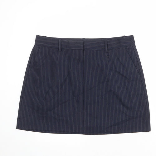 Marks and Spencer Womens Blue Striped Polyester A-Line Skirt Size 18 Zip