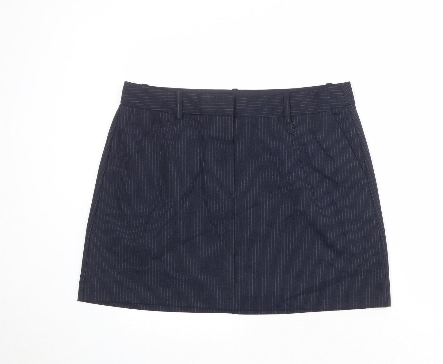 Marks and Spencer Womens Blue Striped Polyester A-Line Skirt Size 18 Zip
