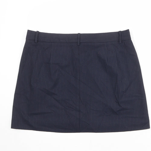 Marks and Spencer Womens Blue Striped Polyester A-Line Skirt Size 18 Zip