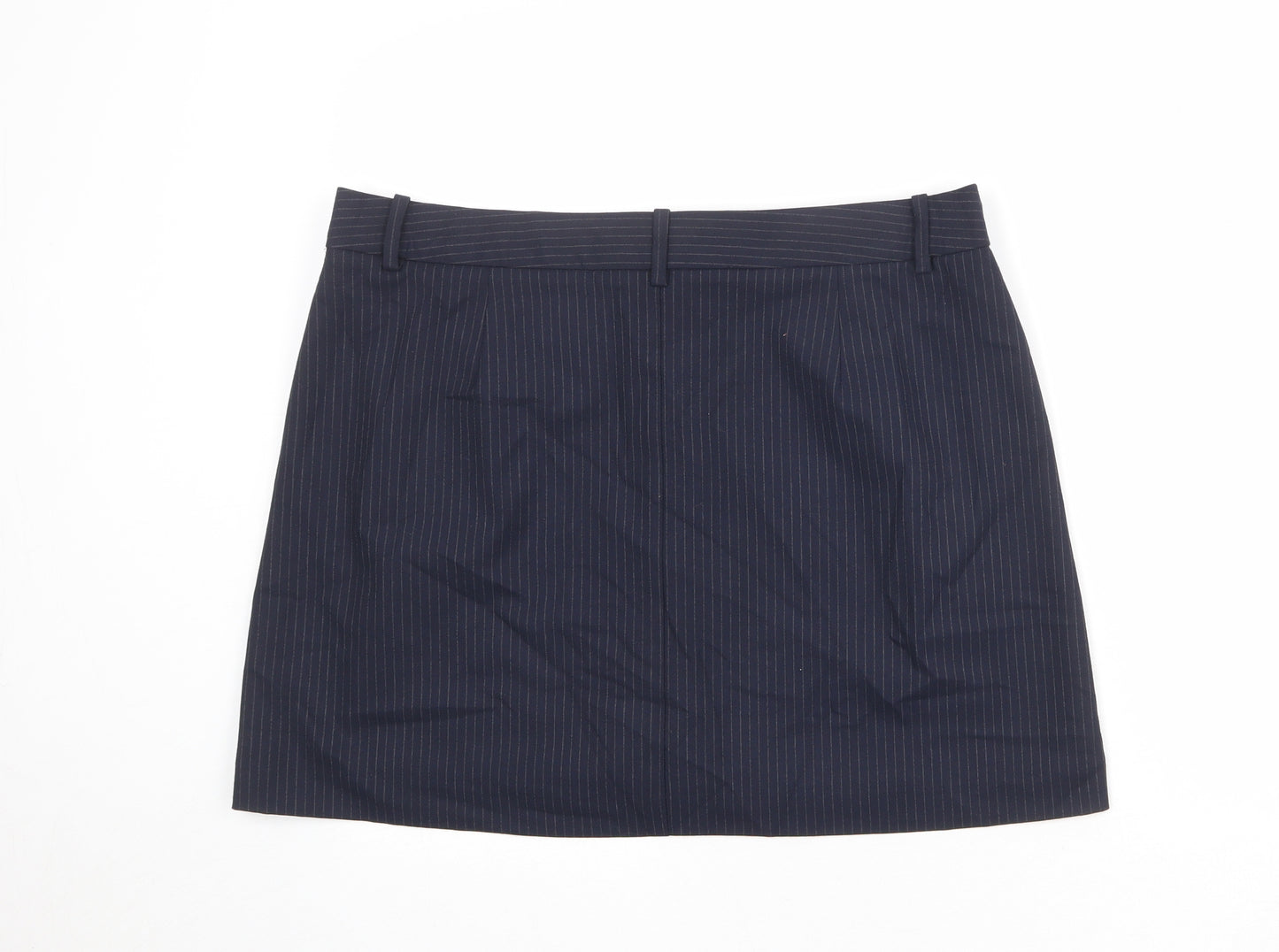 Marks and Spencer Womens Blue Striped Polyester A-Line Skirt Size 18 Zip