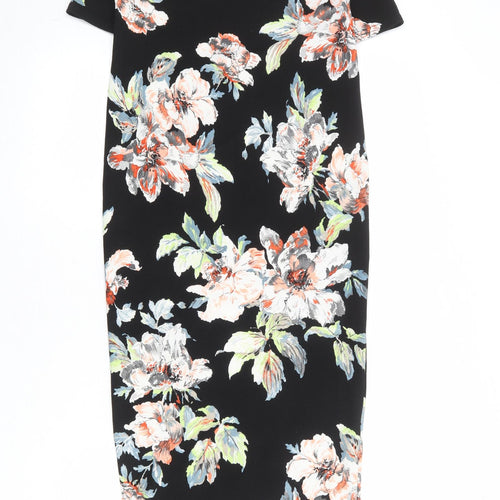 Boohoo Womens Black Floral Polyester A-Line Size 8 Round Neck Pullover