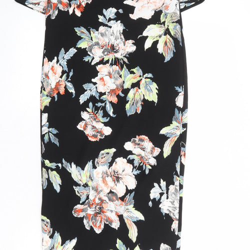 Boohoo Womens Black Floral Polyester A-Line Size 8 Round Neck Pullover
