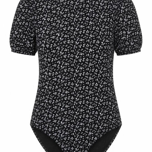 Boohoo Womens Black Floral Polyester Bodysuit One-Piece Size 14 Snap