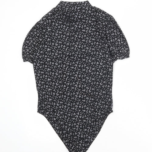 Boohoo Womens Black Floral Polyester Bodysuit One-Piece Size 14 Snap