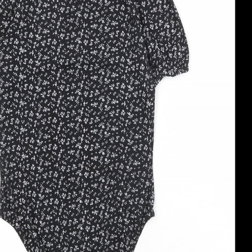 Boohoo Womens Black Floral Polyester Bodysuit One-Piece Size 14 Snap