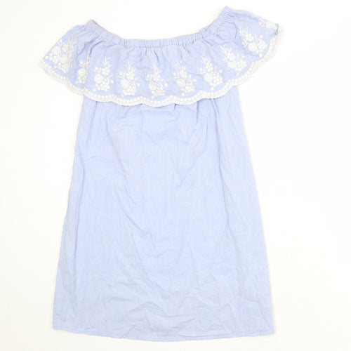 Dorothy Perkins Womens Blue Floral Polyester A-Line Size 10 Off the Shoulder Pullover