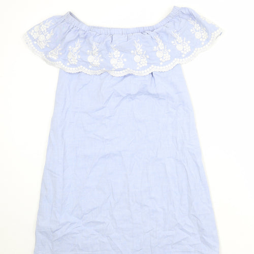 Dorothy Perkins Womens Blue Floral Polyester A-Line Size 10 Off the Shoulder Pullover