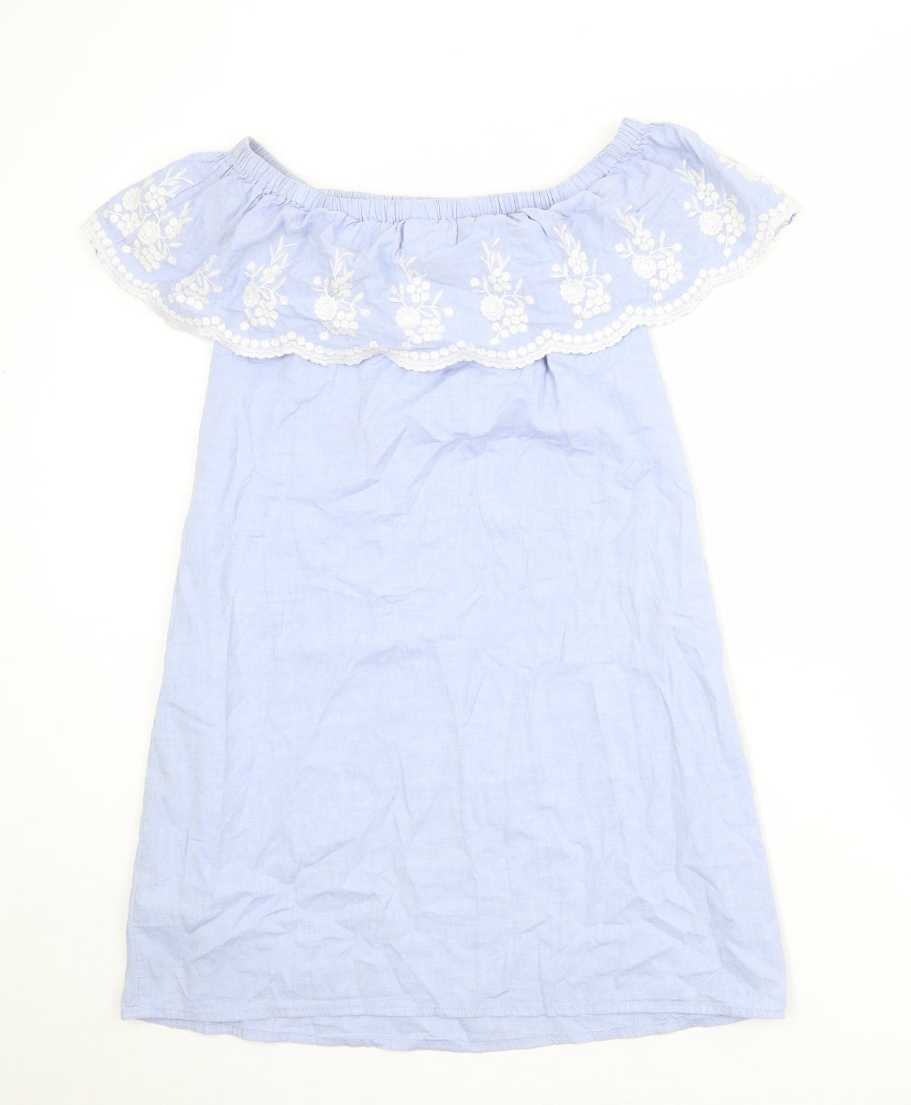 Dorothy Perkins Womens Blue Floral Polyester A-Line Size 10 Off the Shoulder Pullover