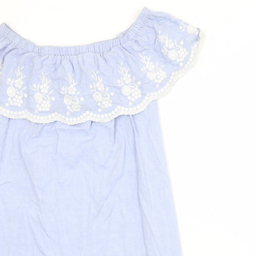 Dorothy Perkins Womens Blue Floral Polyester A-Line Size 10 Off the Shoulder Pullover