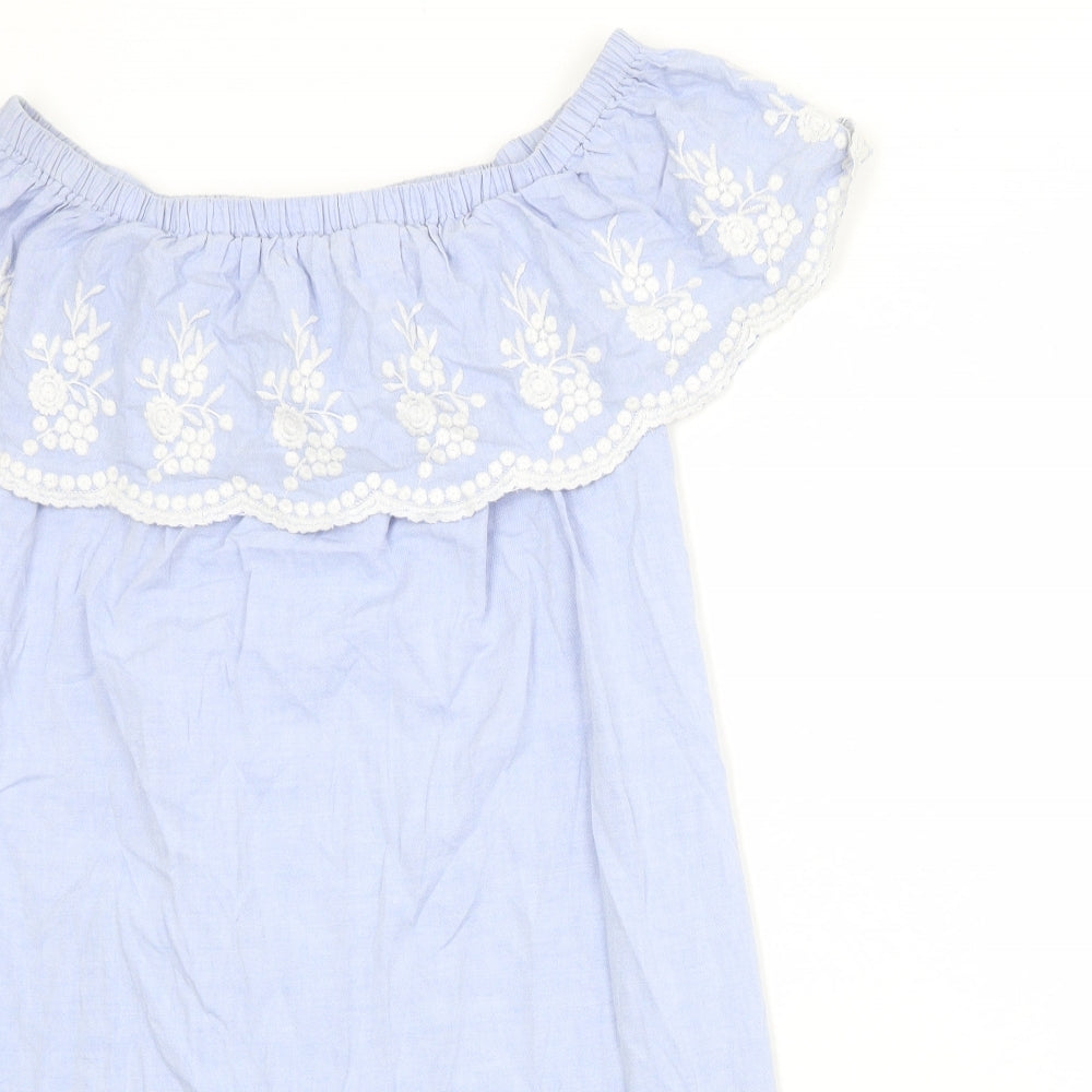 Dorothy Perkins Womens Blue Floral Polyester A-Line Size 10 Off the Shoulder Pullover