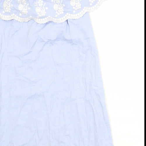 Dorothy Perkins Womens Blue Floral Polyester A-Line Size 10 Off the Shoulder Pullover