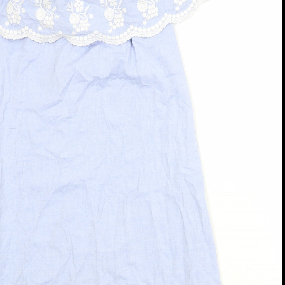 Dorothy Perkins Womens Blue Floral Polyester A-Line Size 10 Off the Shoulder Pullover