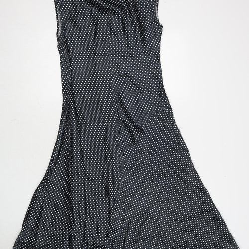 Marks and Spencer Womens Black Polka Dot Viscose A-Line Size 10 Round Neck Pullover
