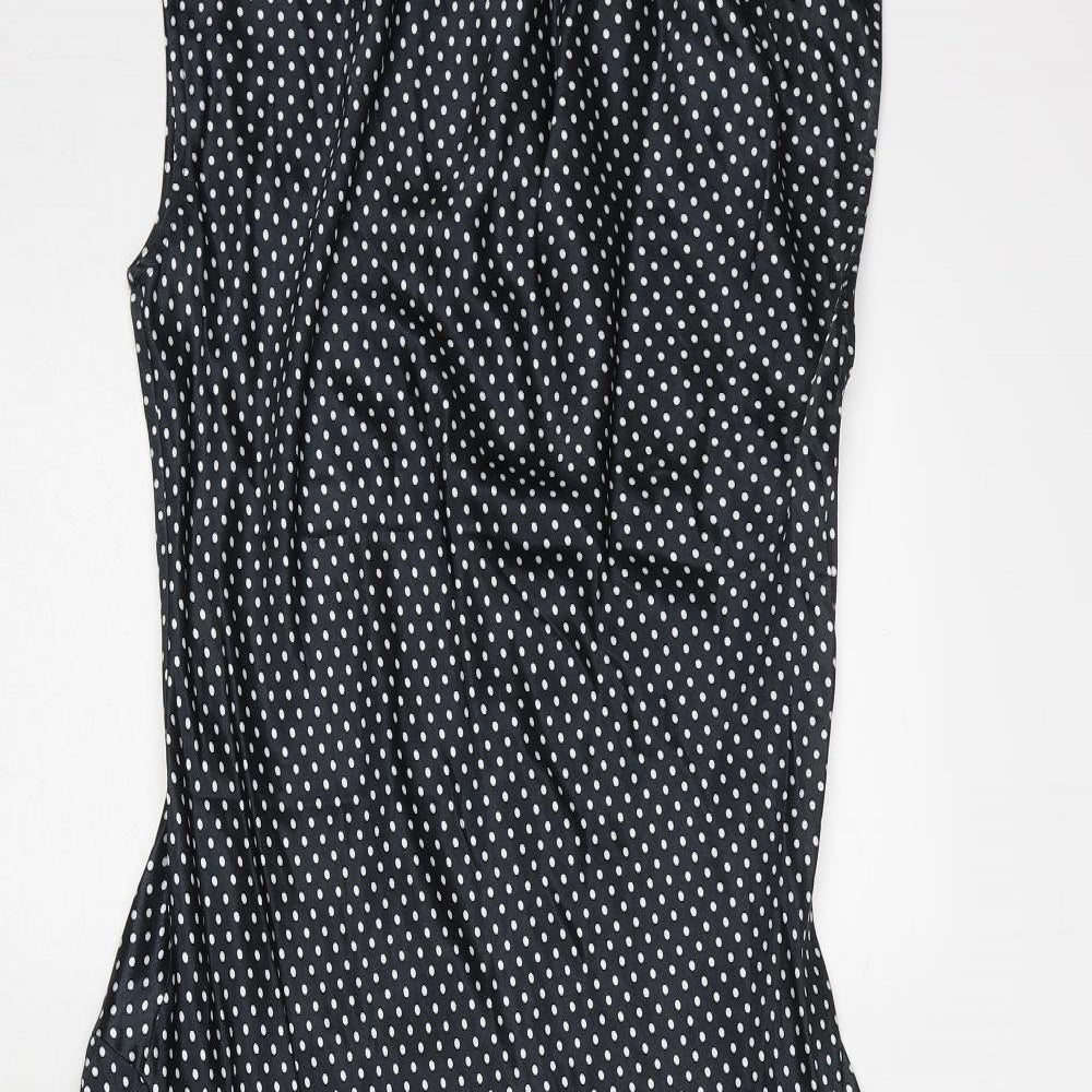 Marks and Spencer Womens Black Polka Dot Viscose A-Line Size 10 Round Neck Pullover