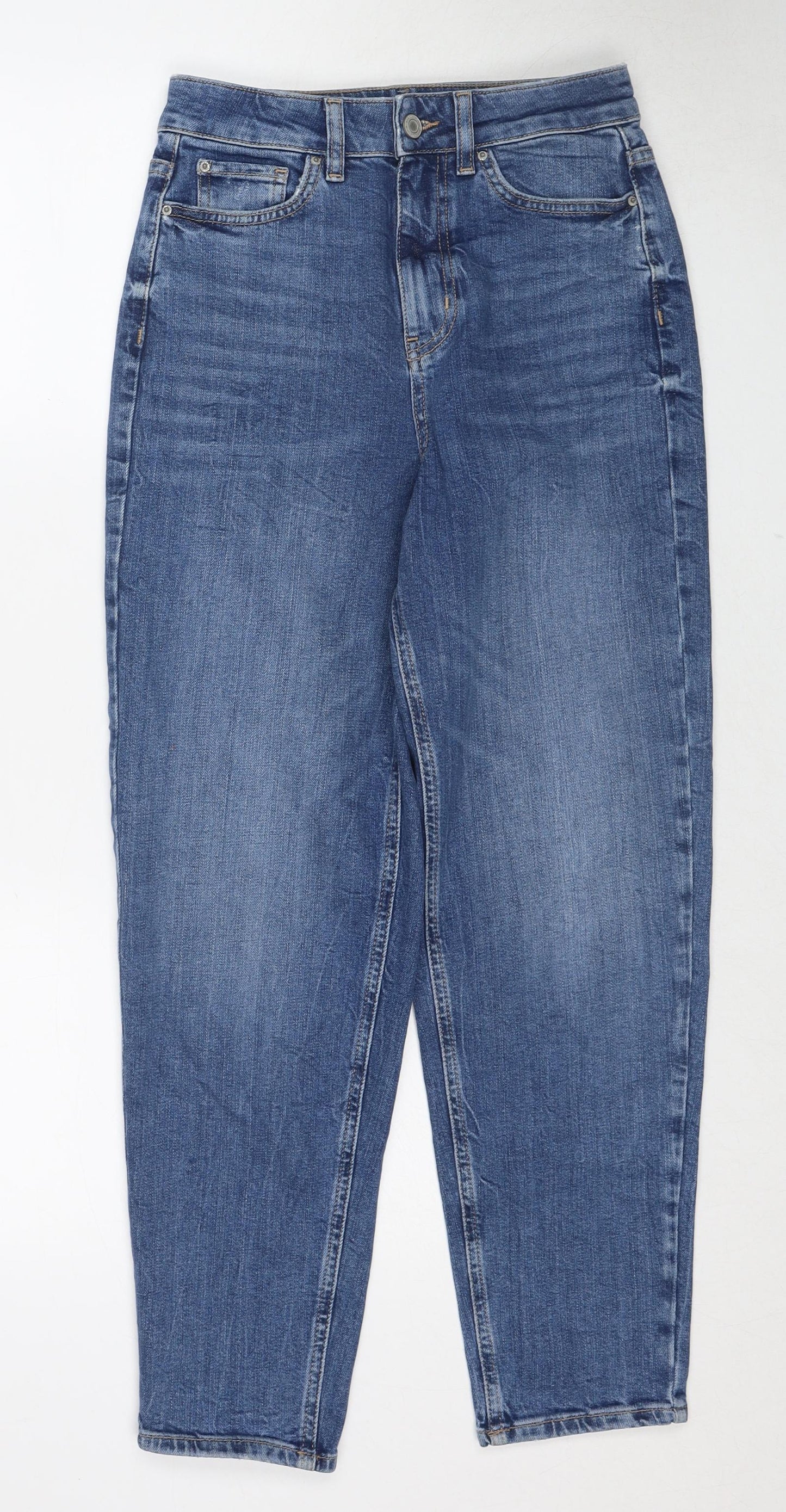 Marks and Spencer Womens Blue Cotton Mom Jeans Size 8 Regular Zip