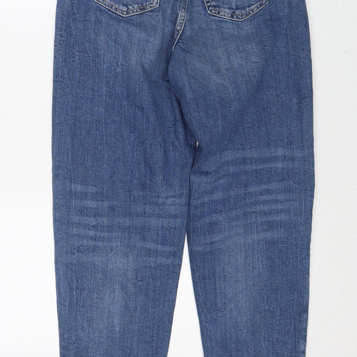 Marks and Spencer Womens Blue Cotton Mom Jeans Size 8 Regular Zip