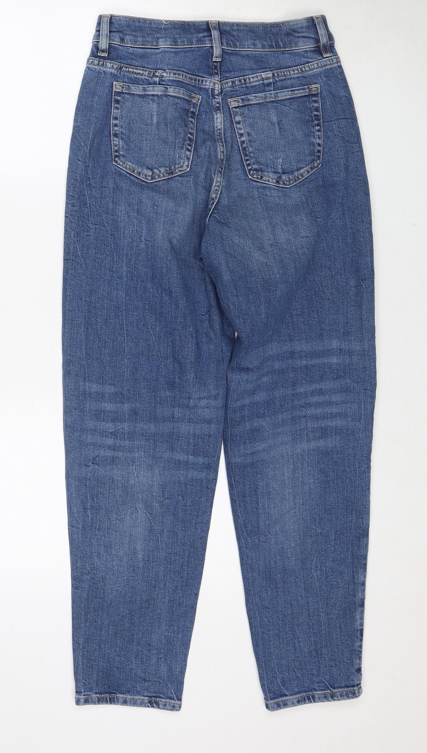 Marks and Spencer Womens Blue Cotton Mom Jeans Size 8 Regular Zip