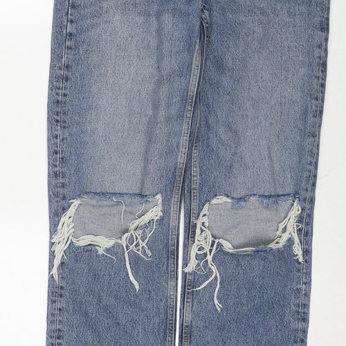 Topshop Womens Blue Cotton Straight Jeans Size 25 in L32 in Regular Zip - Open Knee