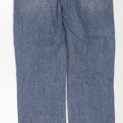 Topshop Womens Blue Cotton Straight Jeans Size 25 in L32 in Regular Zip - Open Knee