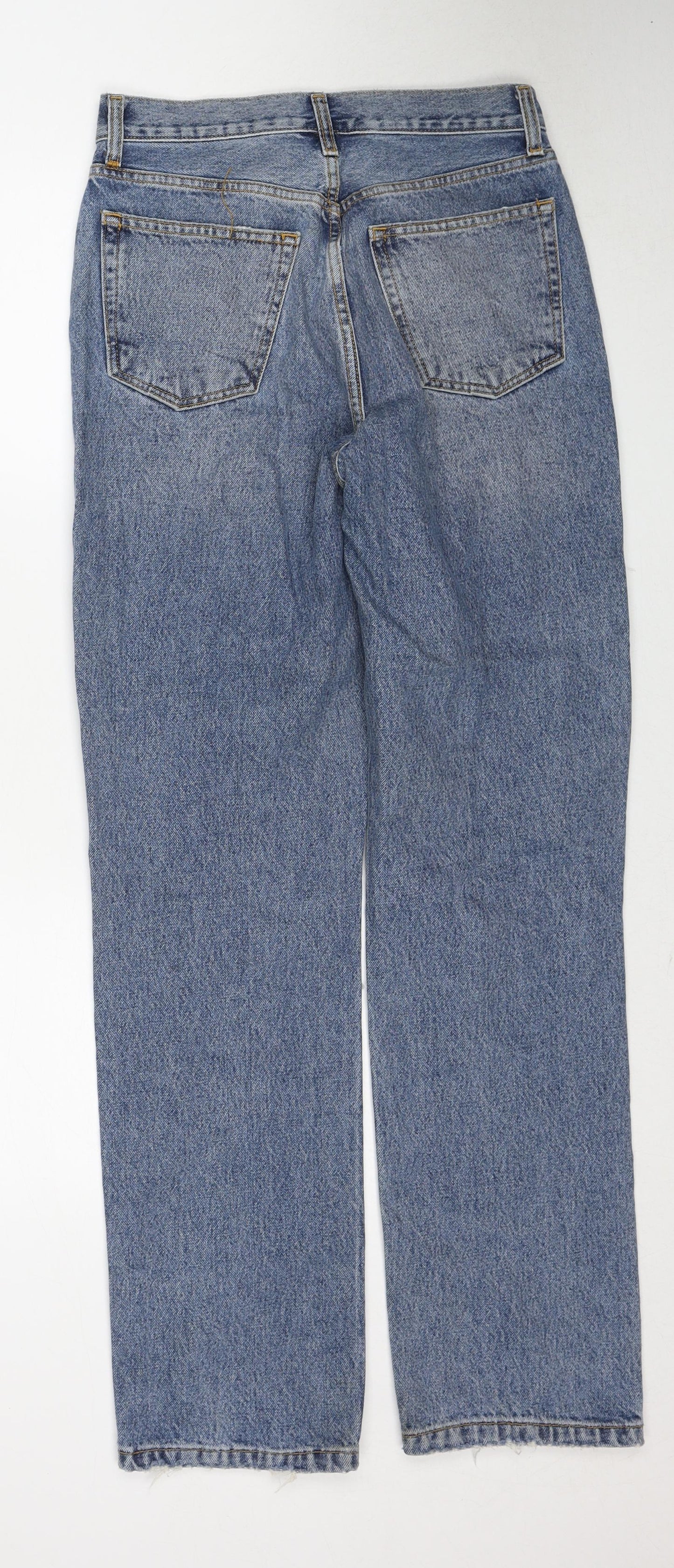 Topshop Womens Blue Cotton Straight Jeans Size 25 in L32 in Regular Zip - Open Knee