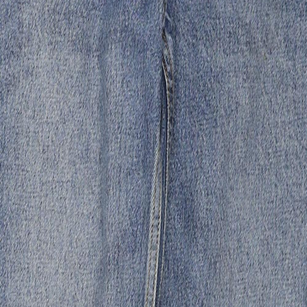 Topshop Womens Blue Cotton Straight Jeans Size 25 in L32 in Regular Zip - Open Knee