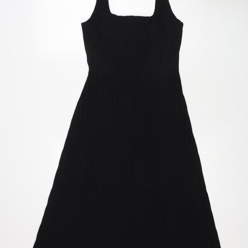 Zara Womens Black Cotton Tank Dress Size S Square Neck Pullover