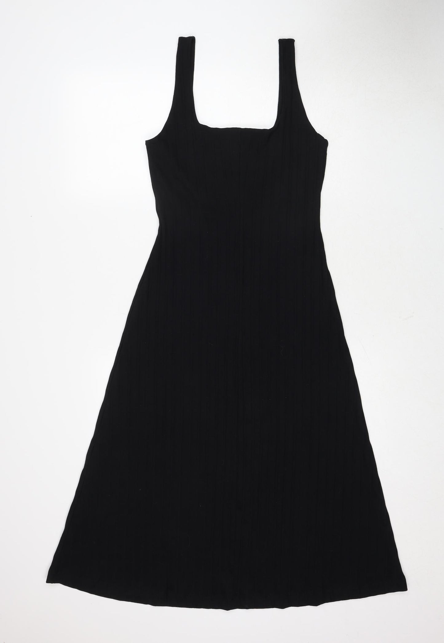 Zara Womens Black Cotton Tank Dress Size S Square Neck Pullover