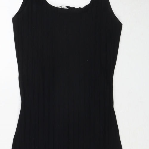 Zara Womens Black Cotton Tank Dress Size S Square Neck Pullover