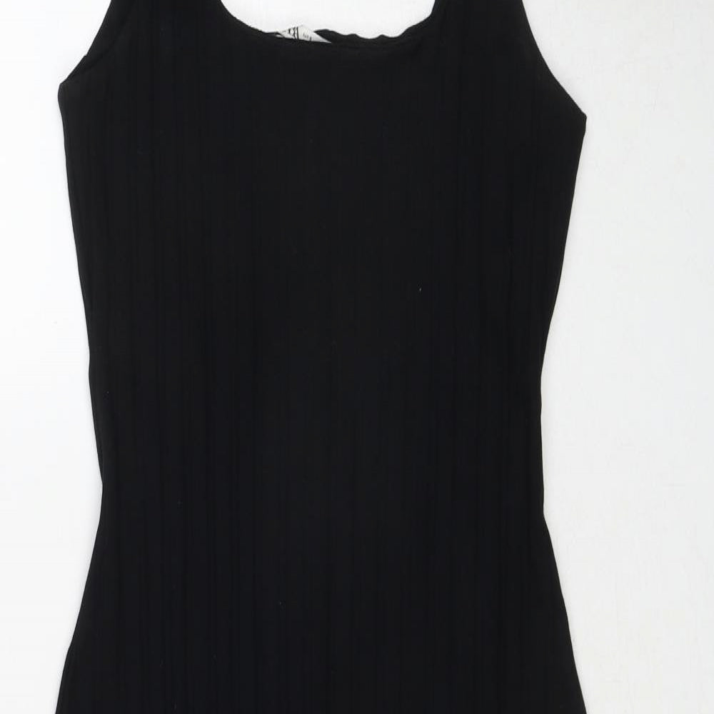 Zara Womens Black Cotton Tank Dress Size S Square Neck Pullover