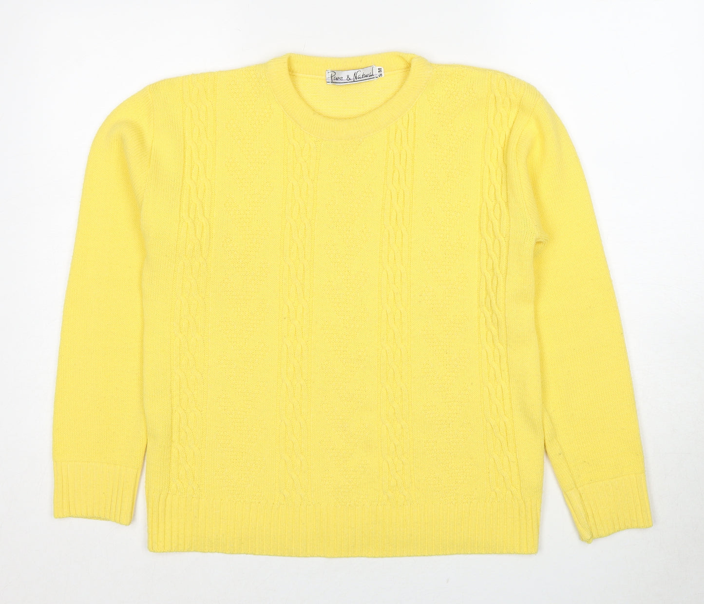 Pure & Natural Womens Yellow Round Neck Acrylic Pullover Jumper Size S - Size S-M