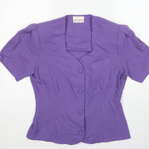 Richards Womens Purple Polyester Basic Button-Up Size 14 V-Neck