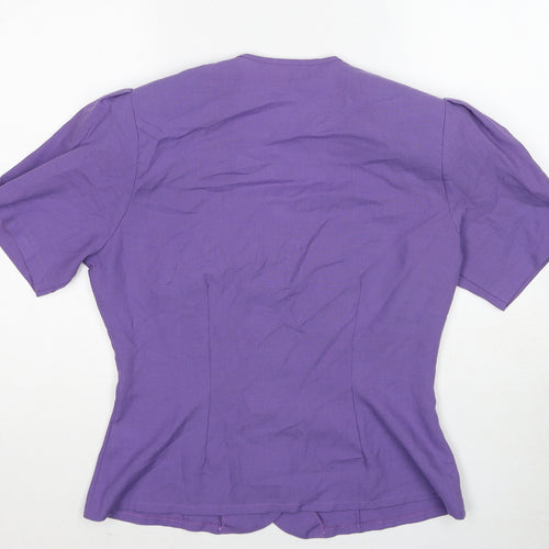 Richards Womens Purple Polyester Basic Button-Up Size 14 V-Neck