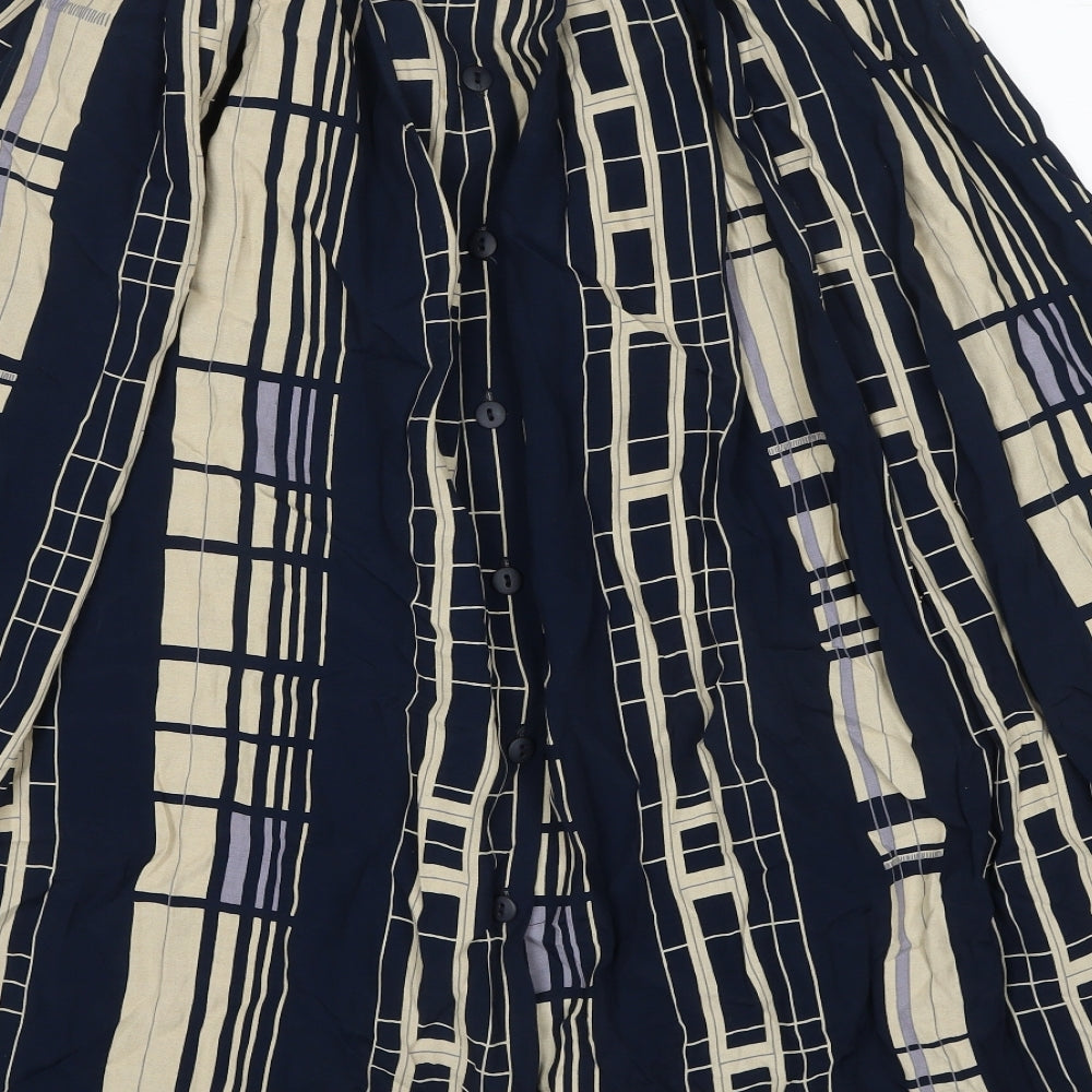 Klass Womens Blue Geometric Viscose Swing Skirt Size 14 Button