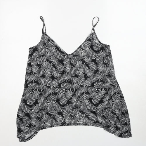 H&M Womens Black Geometric Polyester Basic T-Shirt Size S V-Neck - Pineapple