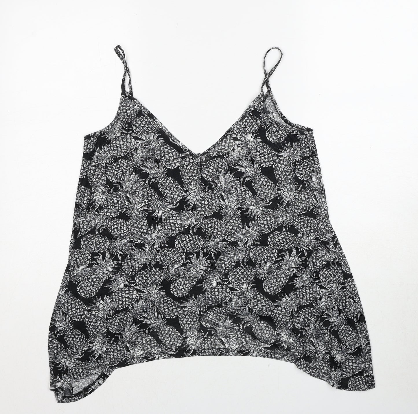 H&M Womens Black Geometric Polyester Basic T-Shirt Size S V-Neck - Pineapple