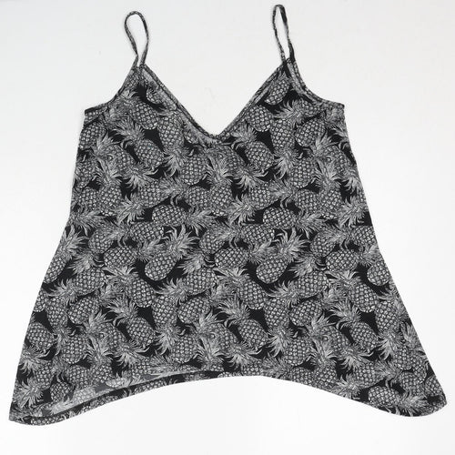 H&M Womens Black Geometric Polyester Basic T-Shirt Size S V-Neck - Pineapple