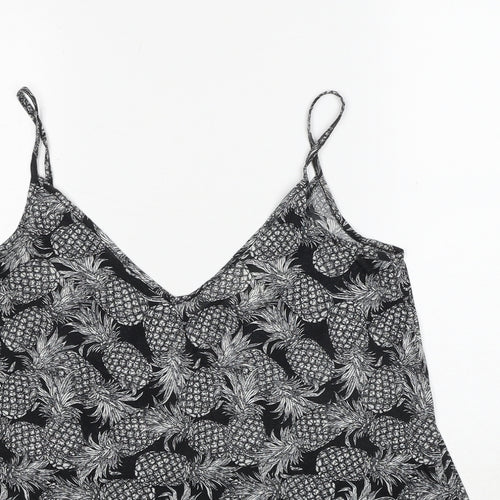 H&M Womens Black Geometric Polyester Basic T-Shirt Size S V-Neck - Pineapple