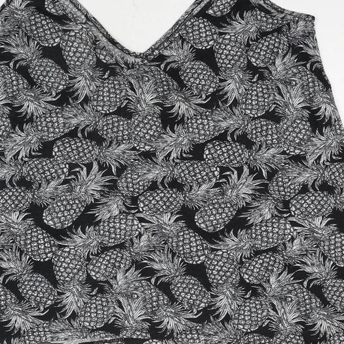 H&M Womens Black Geometric Polyester Basic T-Shirt Size S V-Neck - Pineapple