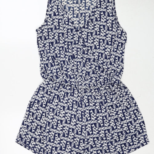 Brave Soul Womens Blue Geometric Polyester Bodysuit One-Piece Size M Pullover