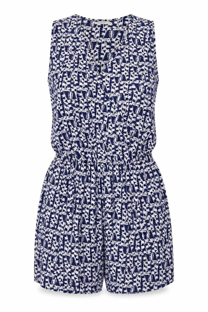 Front view of Brave Soul women’s blue geometric polyester bodysuit one-piece, size M, pullover