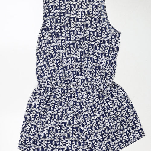 Brave Soul Womens Blue Geometric Polyester Bodysuit One-Piece Size M Pullover