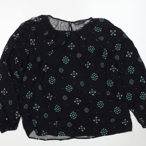 Marks and Spencer Womens Black Geometric Polyester Basic Blouse Size 14 Round Neck