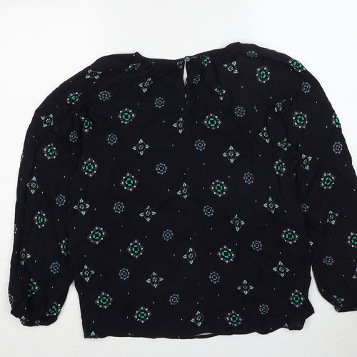 Marks and Spencer Womens Black Geometric Polyester Basic Blouse Size 14 Round Neck